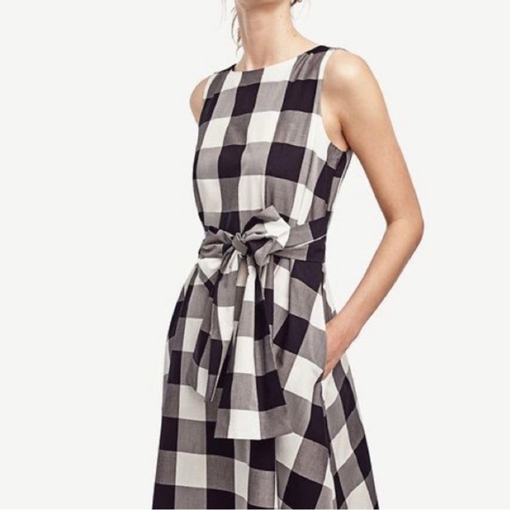 NWT ANN TAYLOR plaid check black and white dress XS